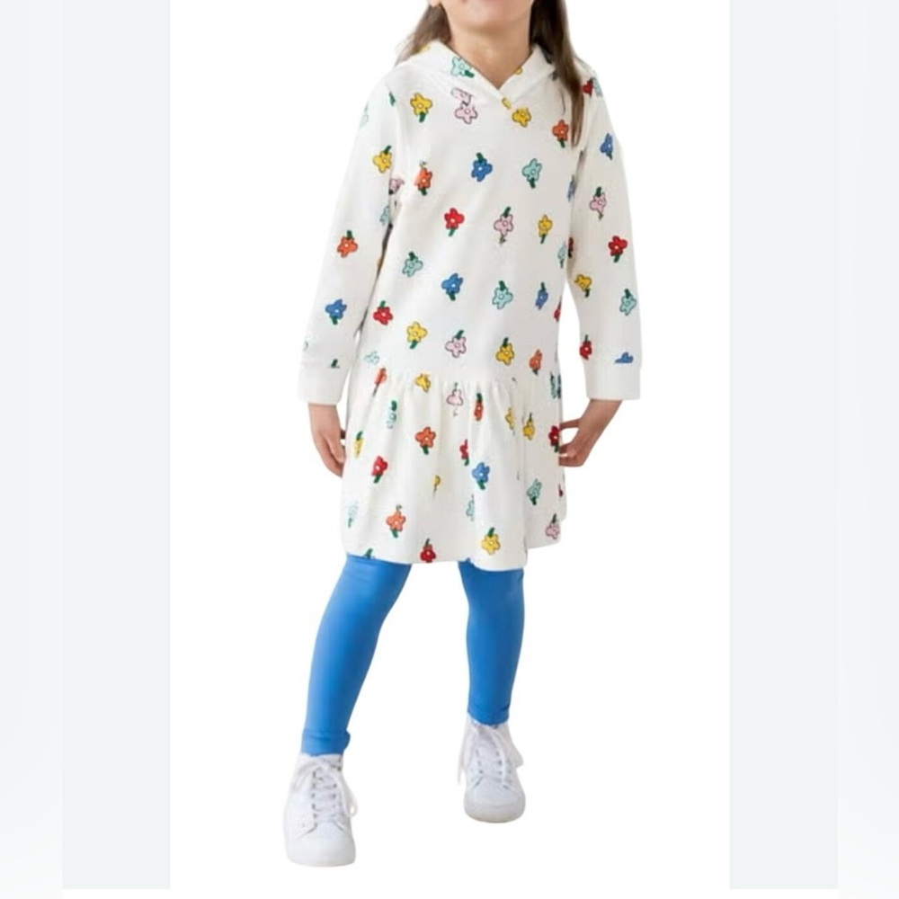 Hanna Andersson Girls' Long Sleeve Sweater Dress With Hoodie Floral Size 8 (130)